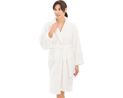 HOMELEVEL fleece badjas voor dames - Damesbadjas van zachte sherpa fleece - Met zakken en ceintuur - Maat L in crème