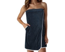 HOMELEVEL sauna handdoek voor dames - Katoenen saunakilt met klittenband - Donkerblauw - One size