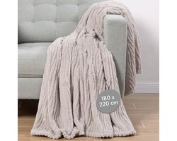 HOMELEVEL sherpa fleece deken - Warme en zachte plaid - Knuffeldeken ideaal voor bed en sofa - Wasmachinebestendig - Sprei van 150 x 220 cm - Beige