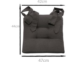 HOMELEVEL stoelkussen "Home" met linten - Zitkussen 42 x 46 x 7 cm - Voor eetkamerstoel, keukenstoel, bureaustoel - In antraciet