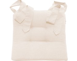 HOMELEVEL stoelkussen "Home" met linten - Zitkussen 42 x 46 x 7 cm - Voor eetkamerstoel, keukenstoel, bureaustoel - In ivoor