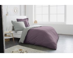 Homeline Dekbedovertrekset - 100% Katoen - Tweekleurig - 200x200 cm + 2 slopen 65x65 cm FIG/ GRIJS