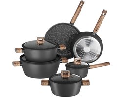 Homelux - 10-delige pannenset inductie – Aluminium kookset met granieten antiaanbaklaag – Pannenset met deksels Koekenpannen en soeppannen – Geschikt voor inductie, gas, elektrisch en keramisch – Hittebestendige handgrepen – Duurzame keuken pannenset