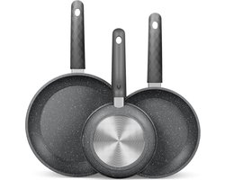 HOMELUX 3-delige Koekenpannenset Ø20/24/28 cm – Marmeren Antiaanbaklaag – Geschikt voor Inductie & Alle Warmtebronnen – PFAS-vrij – Stevige Pannen met Soft-Touch Handgreep – Grijs - Koekenpan - Pan - Pannen