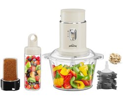 Homelux - 4-in-1 Keukenmachine – Hakmolen – Blender – Mixer – 2L Glazen Kom – 600ml Smoothie Beker – 250W Foodprocessor – Knoflooksnijder – Kruidenmolen – Compact Keukenapparaat – Voor Groenten Vlees Noten Smoothies – Keukenhulp
