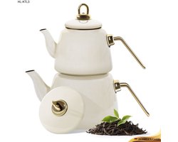 Homelux emaille cream-beige theepot - alle warmte bronnen