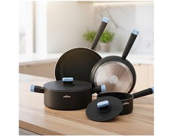 Homelux Pannenset, 6-delige pannenset met anti-aanbaklaag, , zwart, keuken- pannenset- inductie,gas, elektrisch. kookpannen- bakpannen