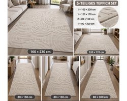 Homelux vloerkleed - 5-Delige tapijtset - Vloerkleden - Loper tapijt - 160x230, 120x170, 2x 80x150 en 80x300 - Beige