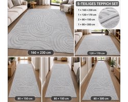 Homelux vloerkleed - 5-Delige tapijtset - Vloerkleden - Loper tapijt - 160x230, 120x170, 2x 80x150 en 80x300 - Grijs