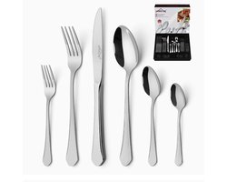 Homelux12 Persoons Bestekset Essential (72-delig) - Lepels, Messen, Vorken,Steakmessen & Gebaksvorkjes - Edelstaal Vaatwasserbestendig Bestek-Glanzend Zilver 72-delige bestekset voor 12 personen,roestvrij staal hoogglans gepolijst bestek in een doos.