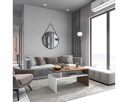 Homemania Ada Salontafel – met planken – voor de woonkamer – wit, walnoot van hout, 90 x 50 x 43 cm
