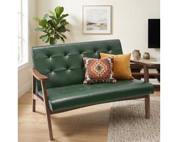 HomeMiYN Bank – Tweepersoons – Japanse Stijl – Donkergroen PU – Comfortabele Lounge Stoel voor Woonkamer, Slaapkamer of Entree – Ergonomisch & Stevig – Eenvoudige Montage