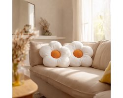 HOMEMIYN Bloem Sierkussen – Zonnebloem Decoratief Kussen – Set van 2 – 40x40 cm – Zacht Pluche Kussen voor Bank en Slaapkamer – Wit