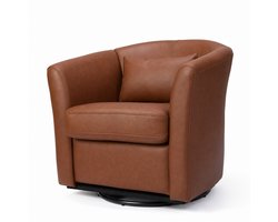 HomeMiYN Draaifauteuil Bruin – Leren Relaxstoel met Hoofdkussen, 360° Draaibare Lounge Stoel met Brede Zitting en Ergonomisch Design voor Woonkamer en Slaapkamer