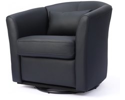 HomeMiYN Draaifauteuil Zwart – Leren Relaxstoel met Hoofdkussen, 360° Draaibare Lounge Stoel met Brede Zitting en Ergonomisch Design voor Woonkamer en Slaapkamer