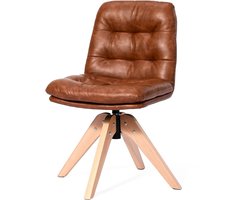 HomeMiYN Eetkamerstoel Donkerbruin – Draaibare Stoel 360° met Omhullende Rugleuning, PU Bekleding en Houten Poten, Comfortabele Stoel voor Eetkamer, Keuken en Woonkamer