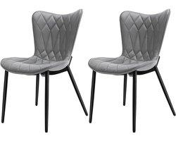 HomeMiYN Eetkamerstoel Set van 2 – Donkergrijs Kunstleer met Diamantstiksel – Comfortabele Stoelen met Rugleuning – Stevig Frame – 150kg Draagvermogen