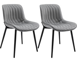 HomeMiYN Eetkamerstoel Set van 2 – Donkergrijs Kunstleer met Verticale Stiksels – Comfortabele Stoelen met Rugleuning – Stevig Metalen Frame – 150kg Draagvermogen