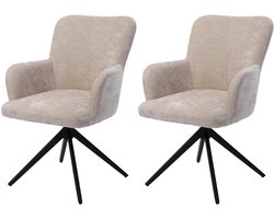 HomeMiYN Eetkamerstoelen set van 2 - Draaibare eetkamerstoel 360° met armleuning - Beige stoffen eetkamerstoel , zachte bekleding en stabiele metalen basis voor keuken, woonkamer en eetkamer