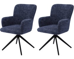 HomeMiYN Eetkamerstoelen set van 2 - Draaibare eetkamerstoel 360° met armleuning - Donkerblauwe stoffen eetkamerstoel , zachte bekleding en stabiele metalen basis voor keuken, woonkamer en eetkamer