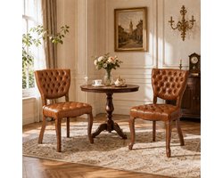 HomeMiYN Eetkamerstoelen Set van 2 – Vintage Stoelen met PU Leer, Gecapitonneerde Rugleuning, Gestoffeerde Stoelen met Massief Houten Poten voor Woonkamer en Eetkamer