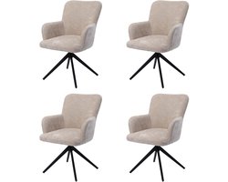 HomeMiYN Eetkamerstoelen set van 4 - Draaibare eetkamerstoel 360° met armleuning - Beige stoffen eetkamerstoel , zachte bekleding en stabiele metalen basis voor keuken, woonkamer en eetkamer