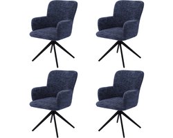 HomeMiYN Eetkamerstoelen set van 4- Draaibare eetkamerstoel 360° met armleuning - Donkerblauwe stoffen eetkamerstoel , zachte bekleding en stabiele metalen basis voor keuken, woonkamer en eetkamer