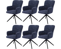 HomeMiYN Eetkamerstoelen set van 6 - Draaibare eetkamerstoel 360° met armleuning - Donkerblauwe stoffen eetkamerstoel , zachte bekleding en stabiele metalen basis voor keuken, woonkamer en eetkamer