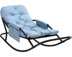 HomeMiYN Enkel Stalen Schommelstoel – Blauwe Techstof – 120 kg Capaciteit – Comfortabel Modern Ontwerp – Ideaal voor Woonkamer, Patio & Slaapkamer – Ergonomische Schommelstoel