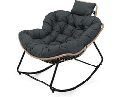 HomeMiYN Ergonomische Schommelstoel – Donkergrijs – Zachte Techstof – Draagvermogen 120 kg – Comfortabel Modern Ontwerp – Perfect voor Woonkamer & Patio – Ontspannende Loungestoel – Voor Binnen en Buiten – Unieke Vorm