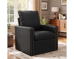 HomeMiYN Fauteuil – PU Leer Zwarte Comfortabele Armstoel – Hoge Rugleuning Lounge Stoel – Stevig Frame voor Woonkamer en Slaapkamer