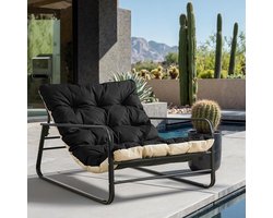 HomeMiYN Industriële 1-Zits Bank – Stalen Buis Frame Fauteuil – Comfortabele Solo Stoel in Zwart & Beige Design – Modern Lounge Meubel voor Woonkamer