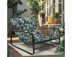 HomeMiYN Industriële 1-Zits Bank – Stalen Buis Frame Fauteuil – Jungle Leopard Design Stoel – Groene Bos Print Bekleding – Comfortabele Lounge Stoel voor Woonkamer