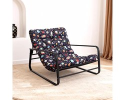 HomeMiYN Industriële 1-Zits Bank – Stalen Buis Frame Fauteuil – Sterrenhemel Design Stoel – Galaxy Print Bekleding – Comfortabele Lounge Stoel voor Woonkamer