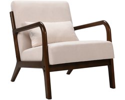 HomeMiYN Japanse Lounge Stoel – Licht Walnoot Frame – Soft Tech Stof – Relaxfauteuil voor Woonkamer, TV Hoek & Thuiswerkplek