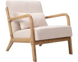 HomeMiYN Japanse Stijl Lounge Fauteuil – Eiken Houten Frame – Soft Tech Stof – Comfortabele Lounge Stoel voor Woonkamer, Slaapkamer of Relaxhoek