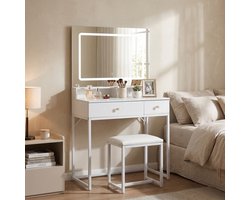 HomeMiYN Kaptafel met Smart Spiegel – Moderne Witte Make-up Tafel zonder Kast – LED Verlichte Spiegel – Minimalistisch Design voor Slaapkamer