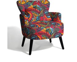 HomeMiYN Lounge Fauteuil – Linnen Look Zonnebloem Design Stoel – Gele Bloemenprint Armstoel – Comfortabele Hoge Rugleuning Stoel voor Woonkamer en Slaapkamer
