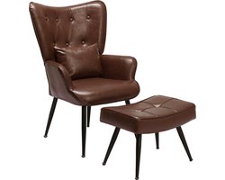 HomeMiYN Relaxfauteuil Bruin – Leren Lounge Stoel met Voetenbank, Comfortabele Relaxstoel met Hoge Rugleuning en Zachte Bekleding voor Woonkamer, Slaapkamer en Leeshoek