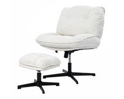 HomeMiYN Relaxfauteuil met Voetenbank Beige – Draaibare Lounge Stoel met Verstelbare Rugleuning, Gestoffeerde Relaxstoel met Voetensteun voor Woonkamer, Slaapkamer en Kantoor