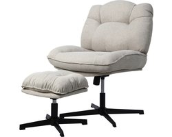 HomeMiYN Relaxfauteuil met Voetenbank Beige – Draaibare Lounge Stoel met Verstelbare Rugleuning, Gestoffeerde Relaxstoel met Voetensteun voor Woonkamer, Slaapkamer en Kantoor
