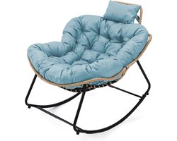 HomeMiYN Schommelstoel – Blauw – Zachte Techstof – Ergonomische – Draagvermogen 120 kg – Comfortabel en Stijlvol – Perfect voor Woonkamer & Patio – Moderne Schommelstoel – Loungestoel voor Ontspanning – Unieke Vorm