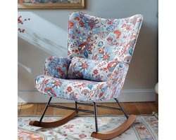 HomeMiYN Schommelstoel – Linnen Look Paardenbloem Design Rocking Chair – Zachte Bloemen Fauteuil – Comfortabele Wipstoel met Hoge Rugleuning voor Woonkamer en Slaapkamer