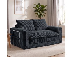 HomeMiYN Slaapbank - Donkergrijze 2 persoons slaapbank met corduroy bekleding, multifunctionele slaapbank, compacte bank voor woonkamer slaapkamer