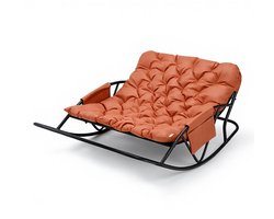 HomeMiYN Tweepersoons Stalen Schommelstoel – Oranje Tech Stof – Comfortabele Lounge Stoel voor Woonkamer, Balkon of Patio – Ergonomisch & Stevig – Eenvoudige Montage