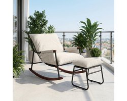 HomeMiYN Velvet Gestreepte Stof Schommelstoel – Beige – 180 kg Capaciteit – Comfortabel en Stijlvol Ontwerp – Ideaal voor Woonkamer, Patio & Slaapkamer – Ergonomische Schommelstoel