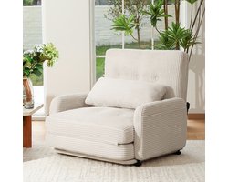 HomeMiYN Vloerbank – Ivoorwit – Chenille Vouwbank Slaapbank – Opvouwbare Sofa Bed 2-in-1 – Draagvermogen 227 kg – Met Kussens – Modulaire Grond Bank – Voor Woonkamer & Slaapkamer