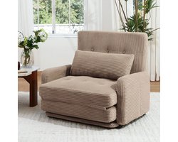HomeMiYN Vloerbank – Khaki – Chenille Vouwbank Slaapbank – Opvouwbare Sofa Bed 2-in-1 – Draagvermogen 227 kg – Met Kussens – Modulaire Grond Bank – Voor Woonkamer & Slaapkamer