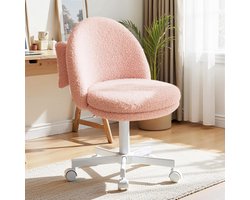 Homeoffice stoel, make-upstoel, bureaustoel zonder armleuningen, draaistoel met rugsteun, comfortabele bureaustoel op wieltjes, in hoogte verstelbaar, fleece roze