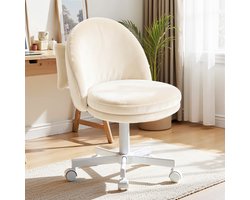 Homeoffice-stoel, Make-upstoel, Bureaustoel zonder armleuningen, Draaistoel met rugsteun, Comfortabele bureaustoel op wieltjes, In hoogte verstelbare homeoffice-stoel, Wit fluwelen oppervlak